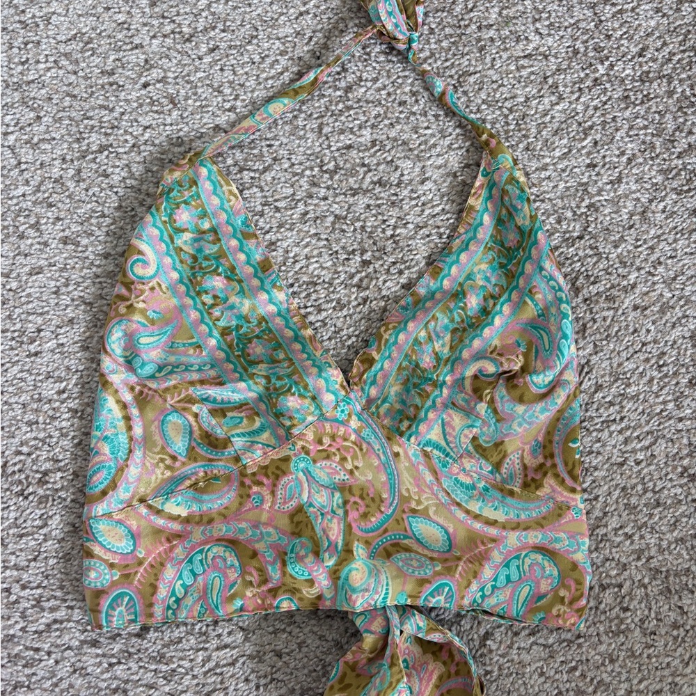 Paisley Halter Top in Green and Pink